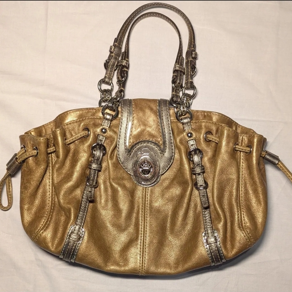 Rare Y2k Metallic Coach Drawstring Shoulder Bag #13181